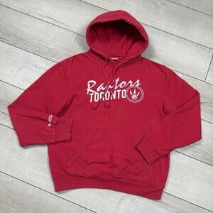 Mitchell & Ness Toronto Raptors Hoodie Red Men Sz M Script Logo Pullover Fleece